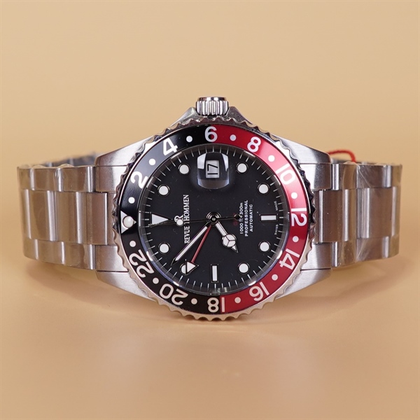 Đồng hồ nam revue Thommen mặt tròn viền đen đỏ KG+