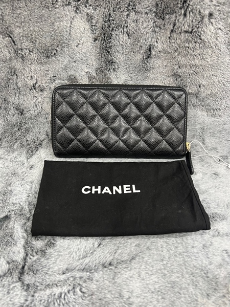 Ví chanel đen dài ô vuông có dây kéo +