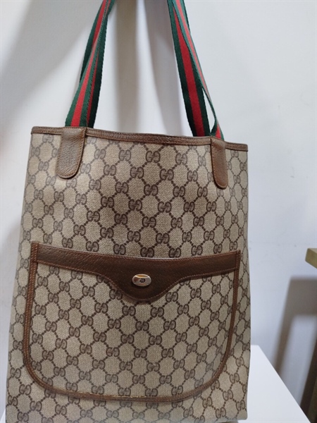 Túi GG Xám Quai Đỏ Sọc Xanh Rêu+