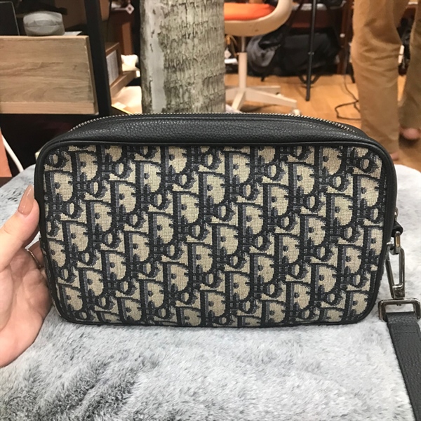 Túi Clutch GG vải xám xanh đen +
