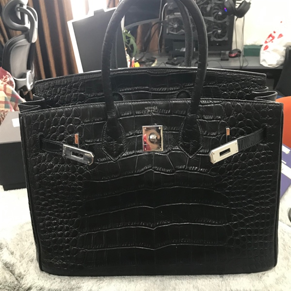 Túi Hermes Đen 35cm Kèm Dây Lụa+