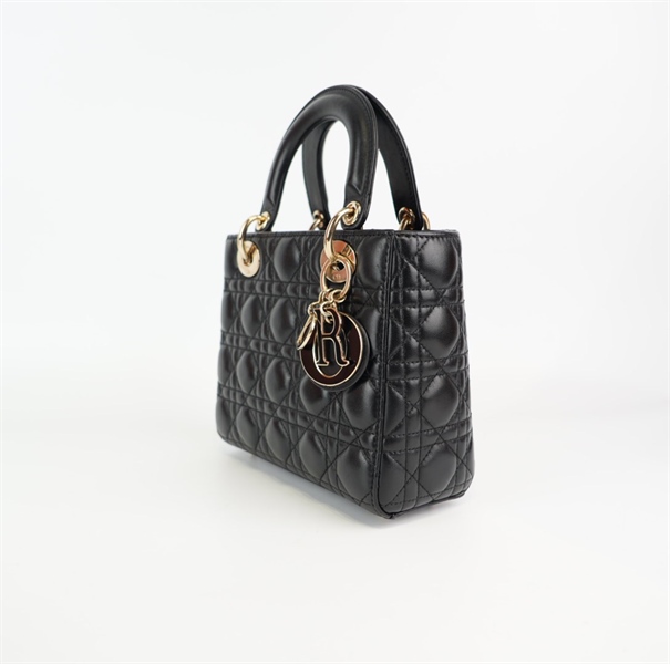 Túi Dior Lady đen logo vàng phối đen sz small KG+
