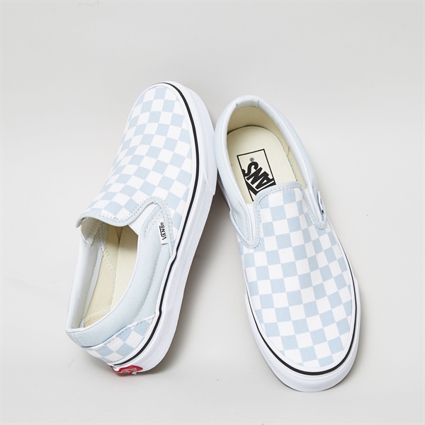 colorful checkerboard vans slip on