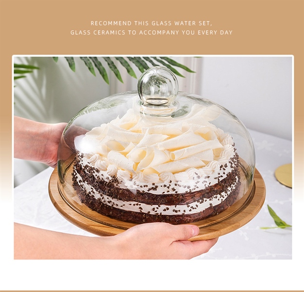 Khay bánh gỗ nắp kính 29cm
