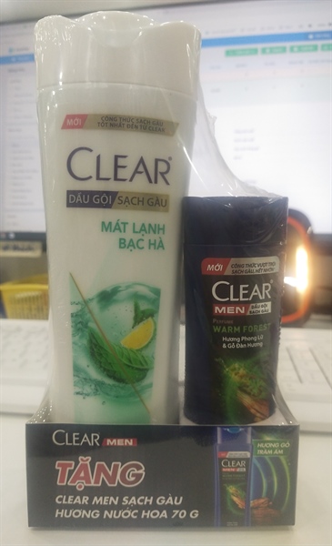 Dầu gội Clear mát lạnh bạc hà 340g- tặng 1 chai 70g
