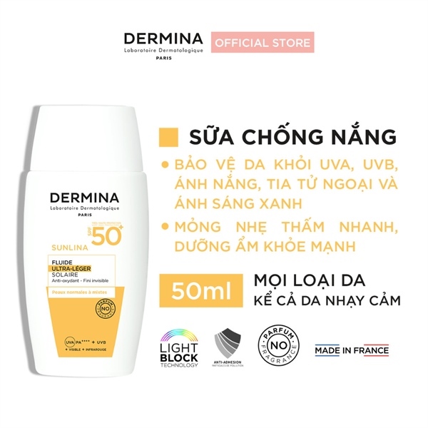 DERMINA Sữa chống nắng dịu nhẹ SPF50 50ml