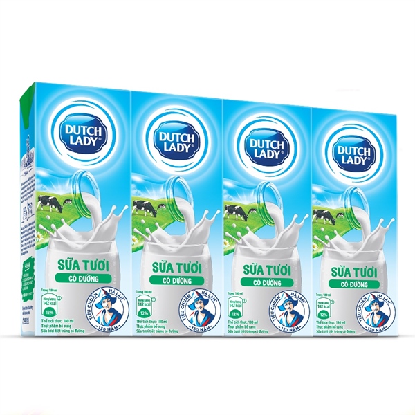 Lốc 4 hộp sữa Cô Gái Hà Lan có đường 180ml