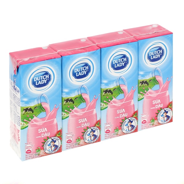 Lốc 4 hộp sữa Cô Gái Hà Lan dâu 180ml