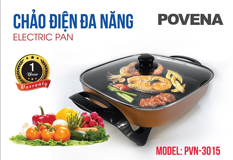 CHẢO ĐIỆN ĐA NĂNG XÀO CHIÊN LẨU CANH POVENA PVN-3015 (1500W)