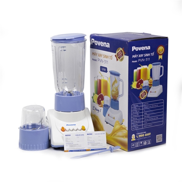 Máy xay sinh tố Povena PVN-311 2 cối nhựa lớn 1.5L 350W