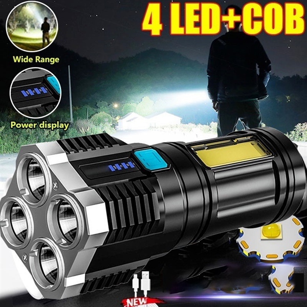 Đèn pin 4 led + 1 led hông L19 sạc USB