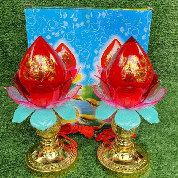 Cặp đèn thờ đào+ sen Phú Quý số 2 cao 25cm