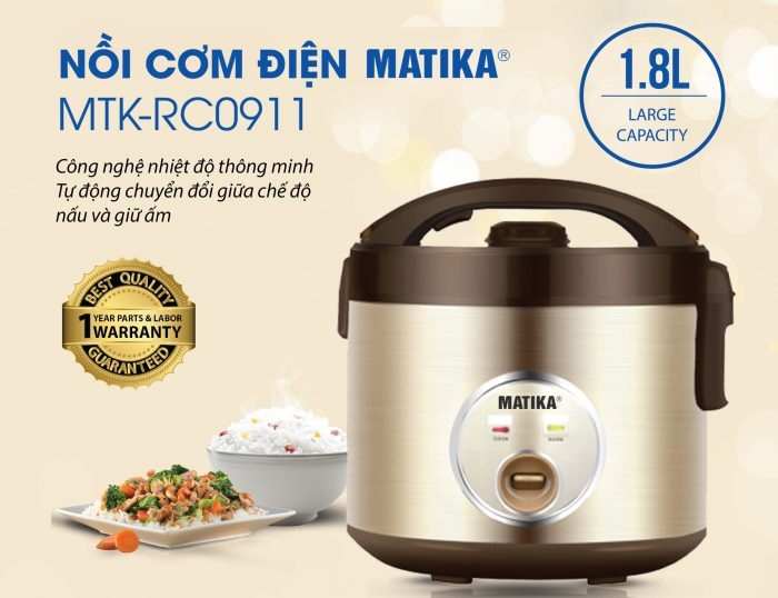 Nồi cơm điện nắp liền 1l8 Matika 0911