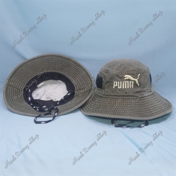 Nón tai bèo vành rộng 7,5cm nón chống nắng vải jean oát cao cấp thêu chữ Puma có may lưới 2 bên hông