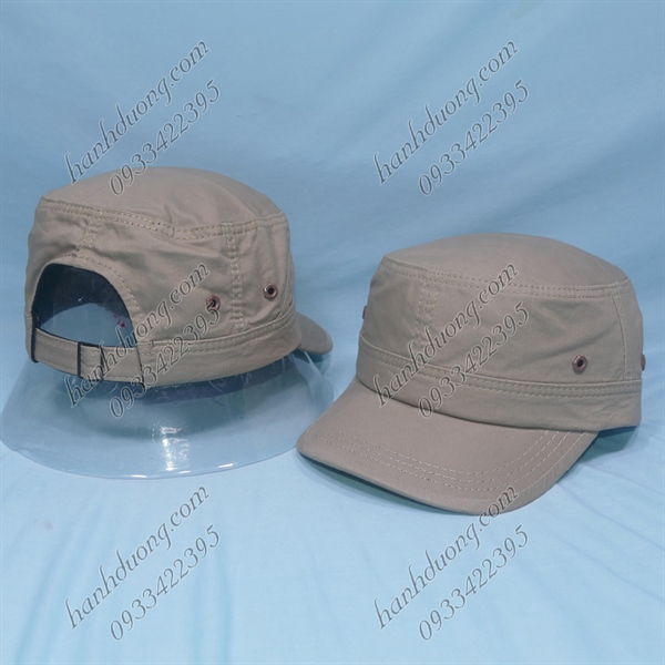 Nón kết lính không thêu, mũ lưỡi trai, nón đầu bằng trơn có đuôi tăng giảm size phía sau