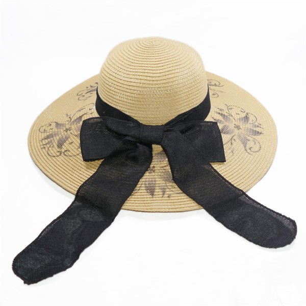 Mũ cói hoa to và nơ vành rộng 12 cm