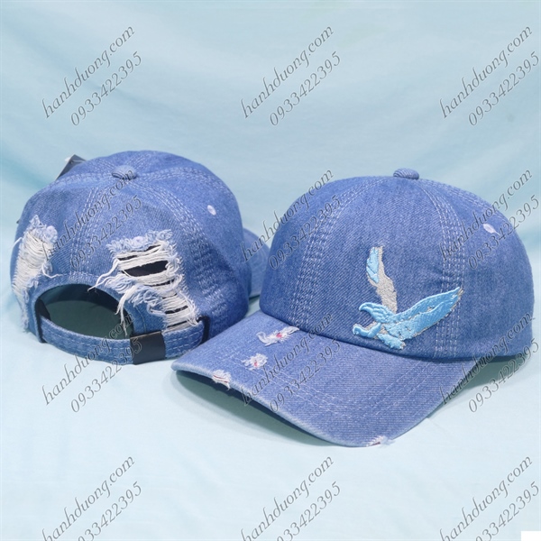 Nón kết jeans rách xịn thêu hình đại bàng phía trước