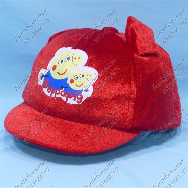 Nón kết trẻ em từ 1-2 tuổi vòng đầu 45-48cm thêu chữ Peppa pig 2 con heo vải nhung