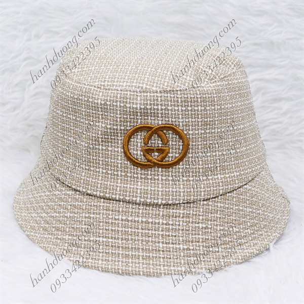 Nón bo cúp thêu chữ Gucci vành rộng 5,5 cm vải cotton cao cấp