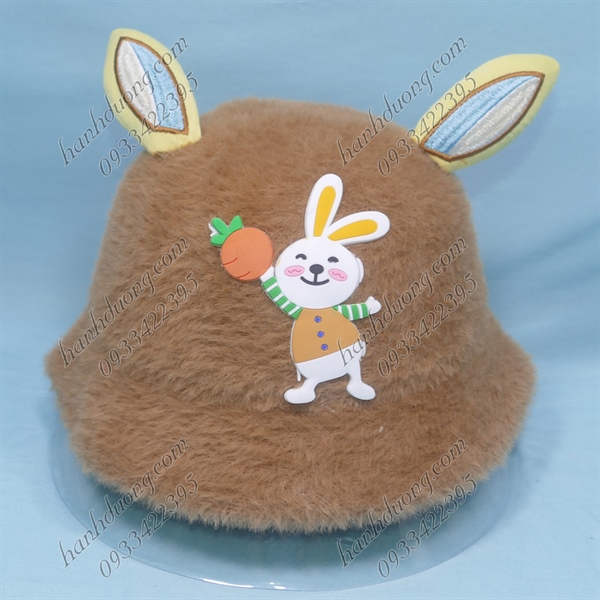 Nón tai bèo cụp trẻ em từ 2-5 tuổi vòng đầu 54cm ( 48-54cm) hàng quảng châu con thỏ cầm cà rốt lông xù có 2 dây rút có thể giảm size nón