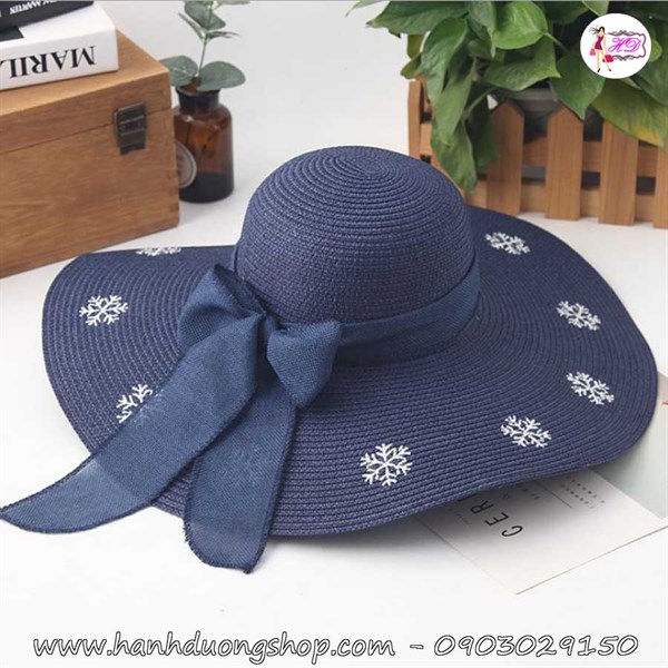 Nón rộng vành bãi biển thêu hoa tuyết HQC4102
