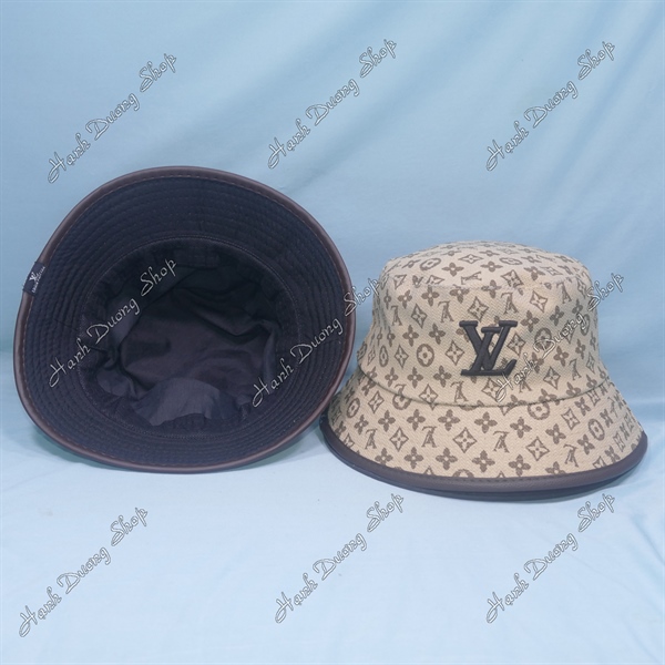 Mũ tai bèo nam nữ nón bucket thêu chữ LV vành có viền da xung quanh chất liệu vải cotton vòng đầu 56-57cm