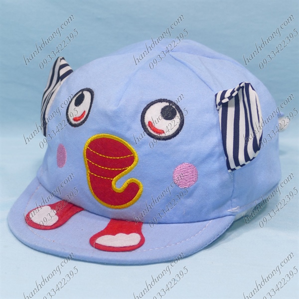 Nón kết trẻ em mỏ mềm cho bé từ 1 tuổi vòng đầu 46cm thêu có voi phía sau bít đuôi