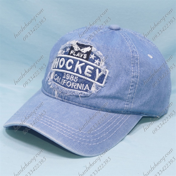 Nón kết jeans thêu chữ Play Hockey rách xước độc đáo, khóa gài xịn
