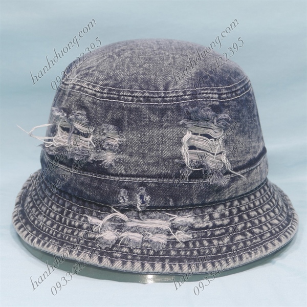 Nón bucket jean rách bụi cá tính không thêu, không quai nón