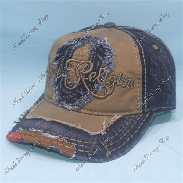 Nón kết jean cao cấp ông địa chữ V True Religion có địa đánh đàn phía sau kết chỉ đứt