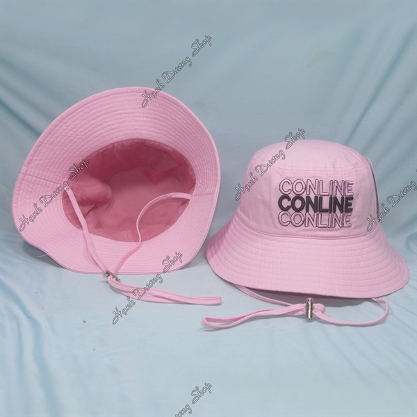 Nón tai bèo vành rộng 7,5cm vòng đầu 56-58cm phía trước có thêu chữ Conline vải cotton cao cấp phía trong có lớp lót và có dây quai khóa inox