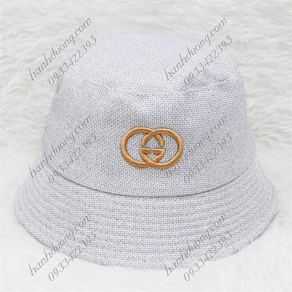 Nón bo cúp thêu chữ Gucci vành rộng 5,5 cm vải cotton cao cấp