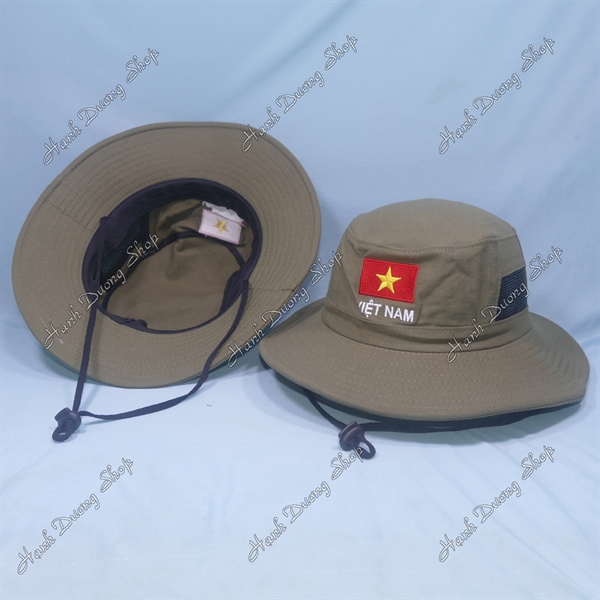 Nón tai bèo nón lính nam thêu Lá Cờ Việt Nam, có lỗ thông gió bên hông nón