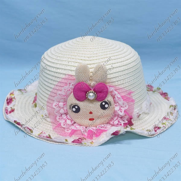 Mũ tai bèo vành uốn lượn dành cho trẻ em từ 2-4 tuổi hình con mèo chất liệu vải cói