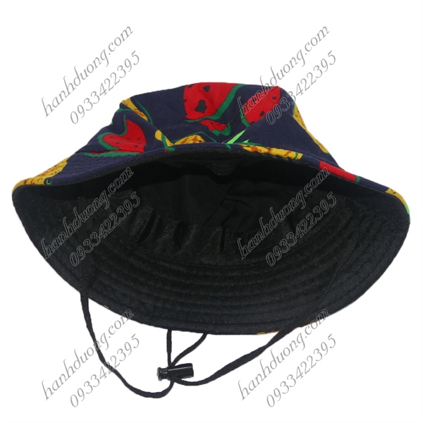 Nón bucket đi biển cho bé từ 2 đến 5 tuổi, họa tiết dưa hấu, có quai cài