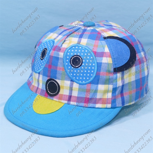 Nón kết trẻ em mỏ mềm từ 1-2 tuổi vòng đầu 45-48cm thêu cú mèo có tai vải ca rô