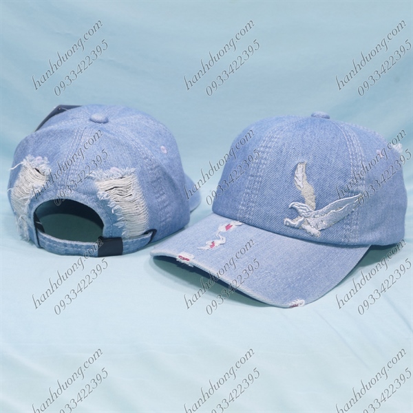 Nón kết jeans rách xịn thêu hình đại bàng phía trước