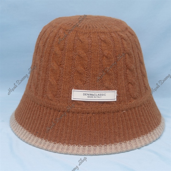 Nón tai bèo vành nhỏ 6cm, mũ bucket vành cụp hàng quảng châu chất liệu vải len gắn tem chữ Denim & Classic vòng đầu 56-59cm