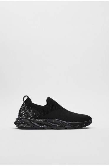 KNIT FABRIC RUNNING TRAINERS WITH PAINT SPLATTER PRINT