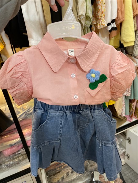 Set jean sơ mi hồng 5-13