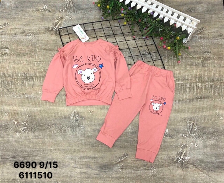 Bộ tay dài gấu 2 màu xanh , hồng nhí ( 1-8)