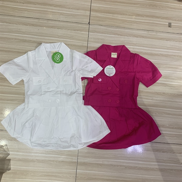 52180 Set váy nhiều nút trắng, hồng 10-15