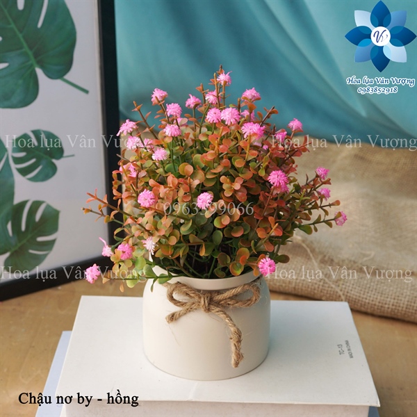 Chậu nơ by - Chậu để bàn - Hoa Lụa Vân Vượng