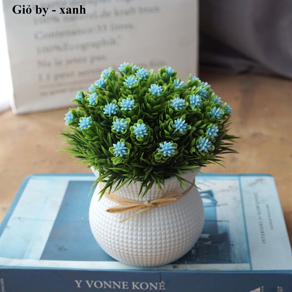 Giỏ by - Xanh - Chậu để bàn - Hoa Lụa Vân Vượng