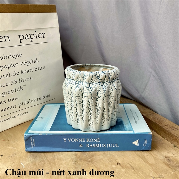 Chậu múi - Nứt xanh dương - Lọ hoa - Hoa Lụa Vân Vượng