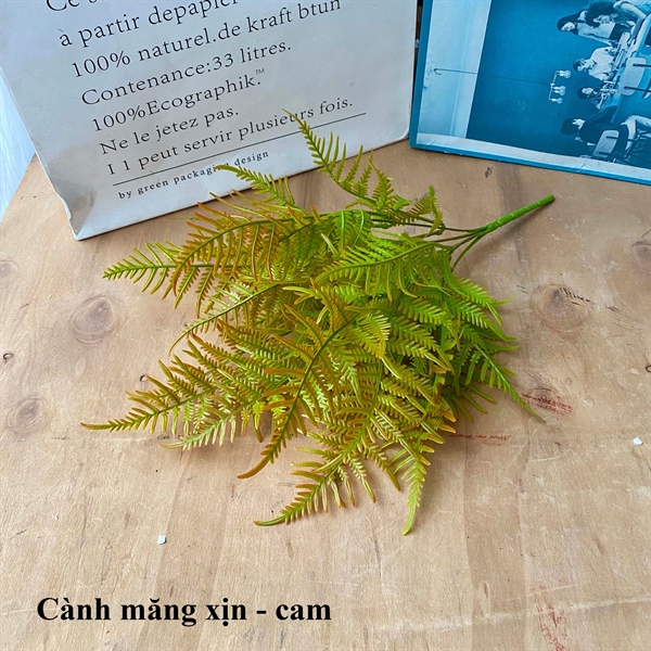 Cành măng xịn - Cam - Lá cành ngắn - Hoa Lụa Vân Vượng