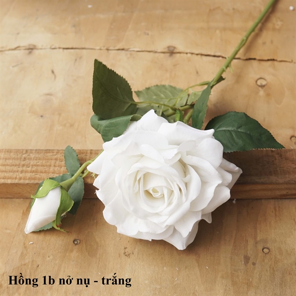 Hồng 1b nở nụ - Hoa cành dài - Hoa Lụa Vân Vượng