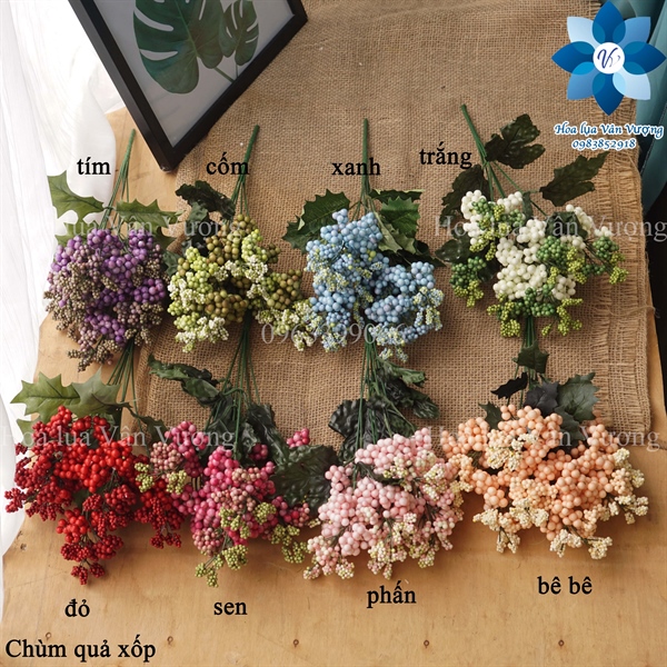 Chùm quả xốp - Hoa cành ngắn - Hoa Lụa Vân Vượng