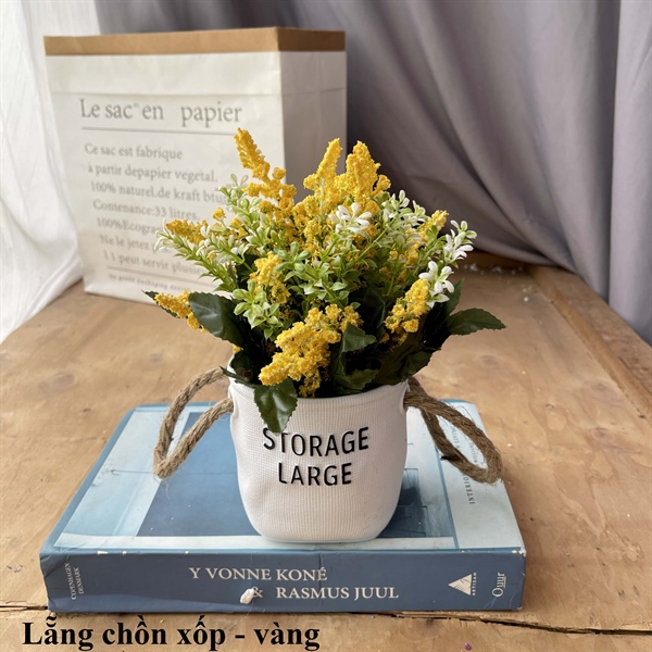 Lẵng chồn xốp - vàng - Chậu để bàn - Hoa Lụa Vân Vượng