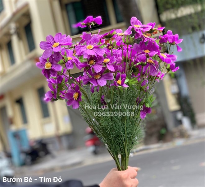 Bướm Bé - tím đỏ - Hoa cành dài - Hoa Lụa Vân Vượng